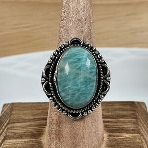 925 Sterling Silver Overlay Amazonite Gemstone Ring Size 9.25